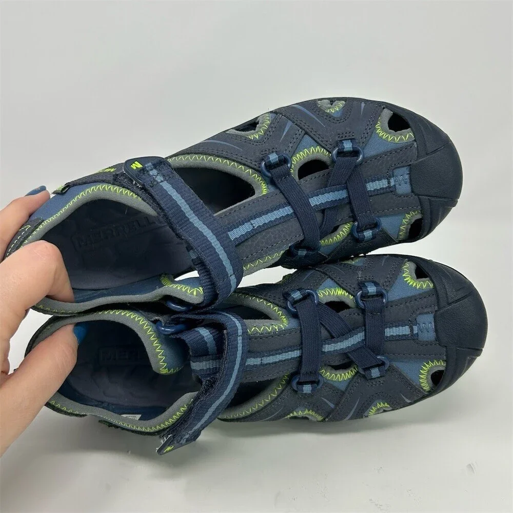 Merrell Hydro Hiker Sandals Unisex Kids Navy Green Closed Toe Water Shoes Size 6
